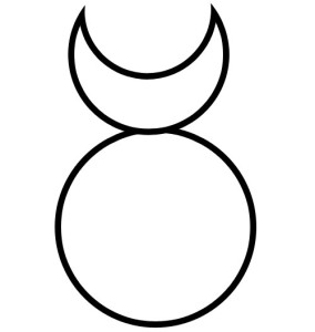 A circle atop which is a crescent-shaped object representing horns. This is the most common symbol of the Horned God.
